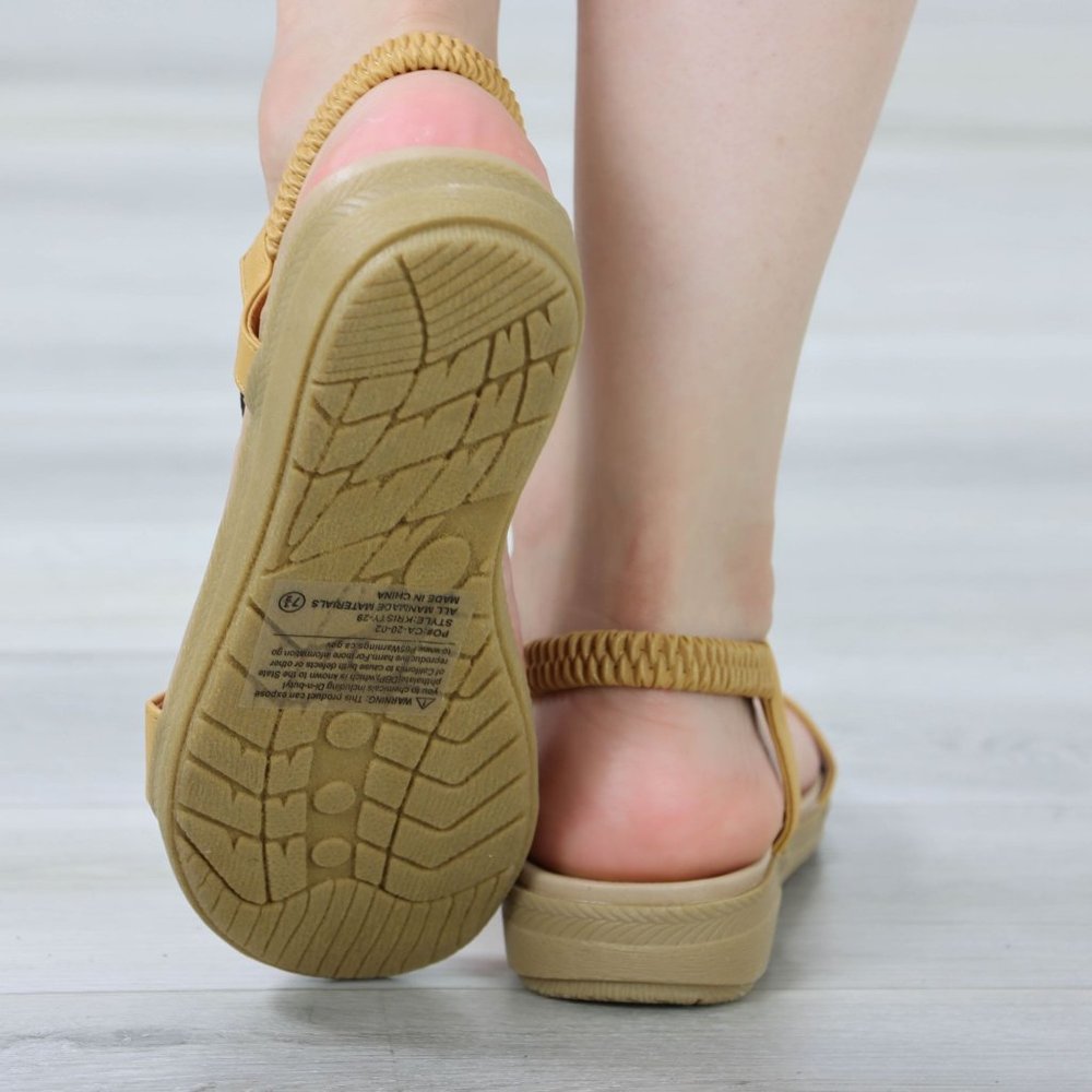 Tan T-Strap Gladiator Comfort Sandal Slip On Sliders - Picture 13 of 13